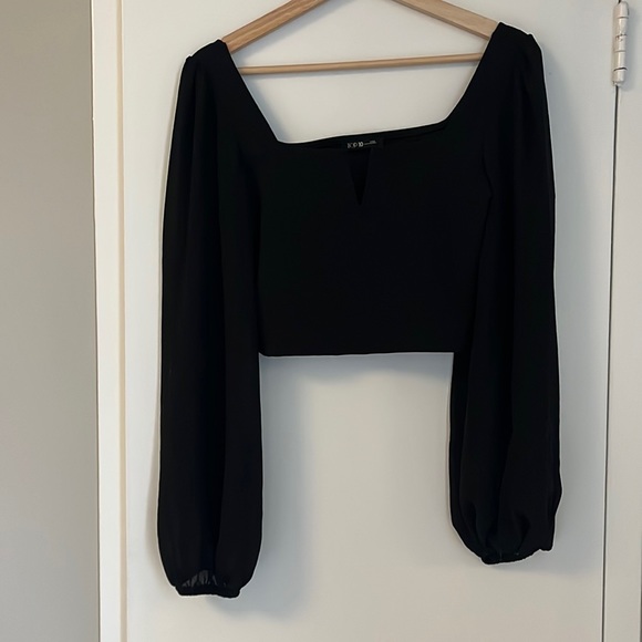 Black crop top with sheer bell sleeves - Picture 1 of 3